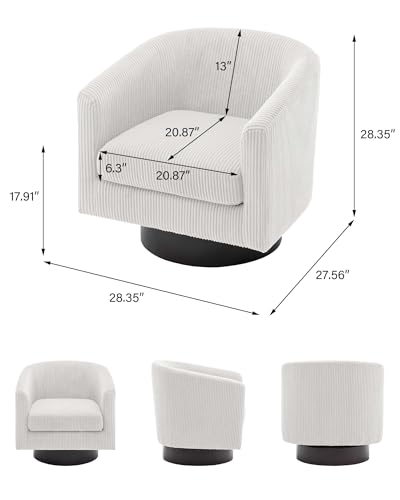 Swivel Barrel Accent Chair, Comfy Reading Armchair, Cream White, Set of 1 | Club Chairs for Adults, Low-Back Design, Modern Round Style, Solid Wood Frame & Metal Swivel Base, For Living Room & Bedroom - color: Cream White