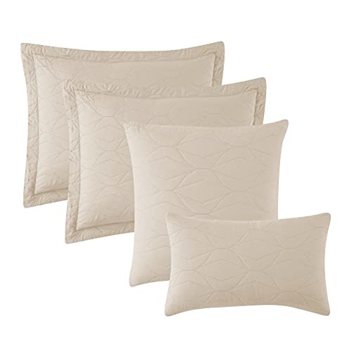 Clara Clark Quilts Queen Size - All Season Bedspread Coverlet Set, Pinsonic Weave Lightweight Bedding Set - 7 Piece Queen Quilt Set with Pillow Shams, Ellipse - Cream - color: 02 - Ellipse - Cream, size: Queen