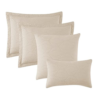 Clara Clark Quilts Queen Size - All Season Bedspread Coverlet Set, Pinsonic Weave Lightweight Bedding Set - 7 Piece Queen Quilt Set with Pillow Shams, Ellipse - Cream - color: 02 - Ellipse - Cream, size: Queen