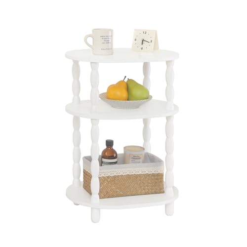 MaxSmeo White Side Table, 3-Tier Small Oval End Table, Modern Night Stand Wood Accent Table for Living Room, Bedroom, White - color: White