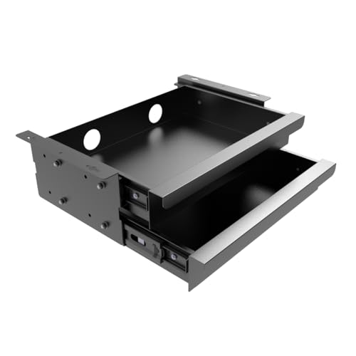 Dual Tier Under Desk Mounted Sliding Pull-out Drawer, 15.3" Wide | Mounted Storage Desk Organizer for Sit Stand Workstation, Metal, Black (2TierMedium) - size: 2TierMedium