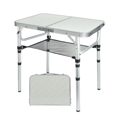 Small Folding Camping Table, 2ft Portable Picnic Table Aluminum 24" x 16" Folding Table, 3 Adjustable Heights Portable Lightweight Table Dining Table for RV, Picnic, Beach (White) - color: White