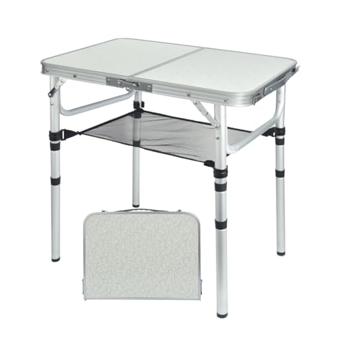 Small Folding Camping Table, 2ft Portable Picnic Table Aluminum 24" x 16" Folding Table, 3 Adjustable Heights Portable Lightweight Table Dining Table for RV, Picnic, Beach (White) - color: White