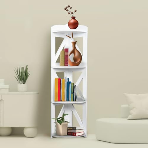 Corner Shelf Stand, Corner Bookshelf, Small Corner Shelves by Natural Wood, Plant Stand, Corner Bookcase for Living Room, Home Office, Bedroom, (White, 4 Tier) - color: White, size: 4 Tier