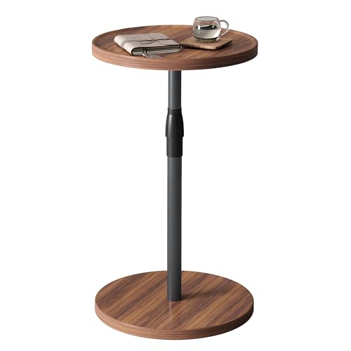 Adjustable Round Side Table, Pedestal Drink Table for Small Spaces | Small End Table, Tall Round Nightstand for Living Room Bedroom Brown ET-010BR - color: Brown