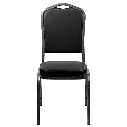Flash Furniture Hercules Crown Back Stackable Banquet Chair, Silver, 4-Pack | Silver Vein Frame, Vinyl Upholstery - color: Black Vinyl/Silver Vein Frame, size: Set of 4