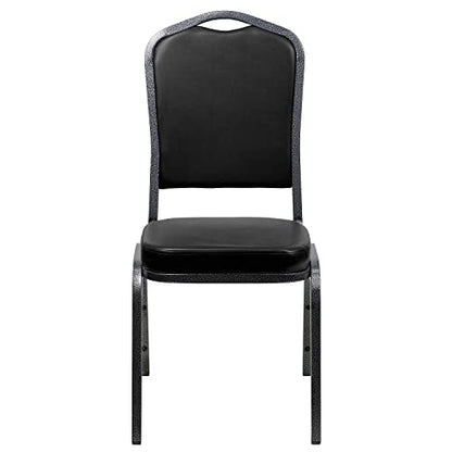 Flash Furniture Hercules Crown Back Stackable Banquet Chair, Silver, 4-Pack | Silver Vein Frame, Vinyl Upholstery - color: Black Vinyl/Silver Vein Frame, size: Set of 4