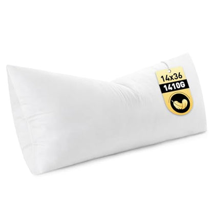 MIULEE 14x36 Inch Down Feather Pillow Insert with Cotton Fabric | Fluffy and Comfy Throw Pillow for Bed Couch and Sofa - size: 14x36 Inch