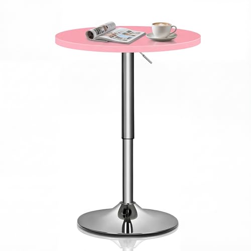 Magshion 23.5" Round Adjustable Height Bar Table, 27.5"-36" Range, 360° Swivel MDF Top Pub Table for Dining, Café, Cocktail, Pink - color: Pink, size: 23.5 in