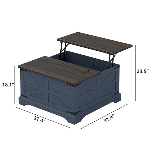 Square Coffee Table with Storage Farmhouse Coffee Table with Lifting Top Modern Wood Center Table for Living Room Home Office, Blue - color: Blue, size: 31.5''W