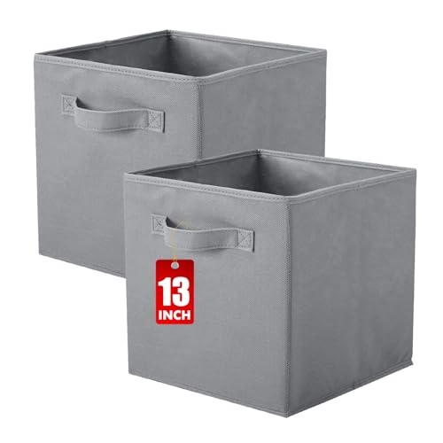 ShellKingdom Storage Bins, Foldable Fabric Storage Cube And Cloth Organizer | Storage Drawer For Closet And Toys, 13 X 13 X 13 INCH, 2 Pack (Grey) - color: Gray, size: 2 (13inch)