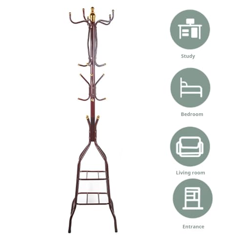 Coat Rack Freestanding, Simple Installation Entryway Organizer Coat Tree with Umbrella Holder, Purse Rack Hat Rack Stand for Living Room Bedroom Office Wine Red