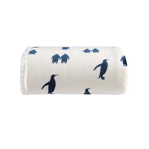 Eddie Bauer - Throw Blanket, Ultra-Soft Plush Blanket with Faux Shearling Popcorn Fleece Reverse, Oversized Bedding for Couch or Bed (Emperor Penguin Blue, 50" x 60") - color: Emperor Penguin, size: 50" x 60"