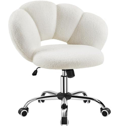 Yaheetech White Petal Boucle Makeup Vanity Desk Chair with Wheels, Swivel | Soft foam-padded boucle fabric fits vanity, bedroom, office or sewing desks; adjustable height, swivel wheels, fast assembly. - color: White