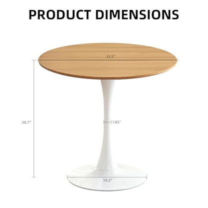 Round Dining Table, 31.5" Circle Tulip Table with Thickened Tabletop & Metal Pedestal, Mid Century Modern Bistro Table for Kitchen, Small Places, Living Room, Cafe (Faux Oak) - color: Faux Oak, size: 31.5"