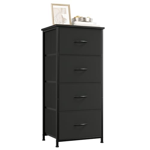 Somdot Dresser for Bedroom, 4 Drawer Storage Cabinet, Black | Tall Nightstand Fabric Dresser with Removable Bins, Steel Frame and MDF Wood Top, Closet, Nursery, Dorm or Entryway Storage - color: Black, size: 11.8"D x 16.5"W x 36.6"H (4 Drawers)