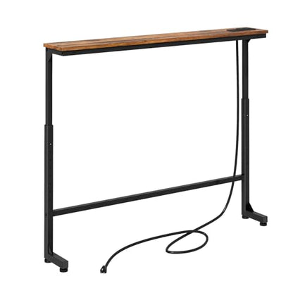 Kitstorack Narrow Console Table Behind Sofa Couch, Design with Adjustable Height (25"-33") & Power Outlets, Small Entryway Table - 5.9" D x39.4 L, Rustic Brown - color: Rustic Brown, size: 5.99"Deep