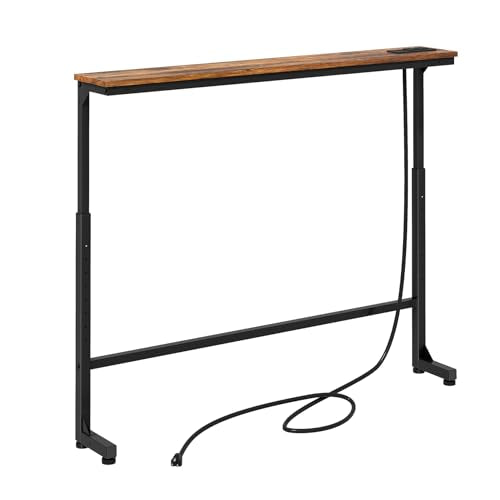Kitstorack Narrow Console Table Behind Sofa Couch, Design with Adjustable Height (25"-33") & Power Outlets, Small Entryway Table - 5.9" D x39.4 L, Rustic Brown - color: Rustic Brown, size: 5.99"Deep