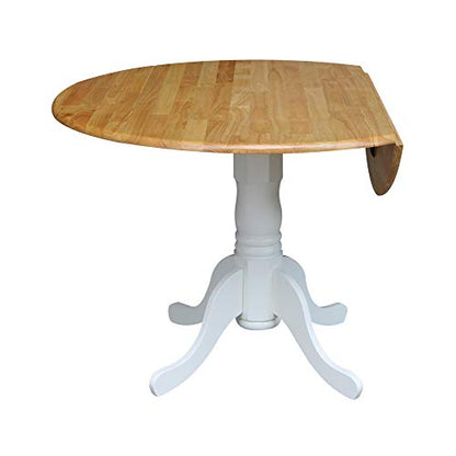 IC International Concepts 42" Solid Wood Drop Leaf Pedestal Dining Table - color: Natural/White