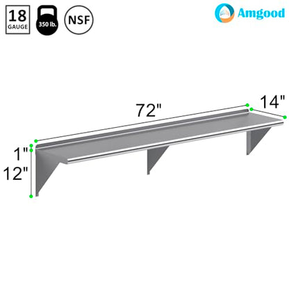 AmGood 14 in. x 72 in. Stainless Steel Wall Shelf | NSF | Metal Shelving | Garage, Laundry, Storage, Utility Room | Restaurant, Commercial Kitchen - size: 14 in. x 72 in.