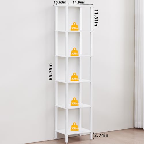 YUFAM 6-Tier Tall Narrow Bookcase, Small Bookshelf for Small Space, White - color: White, size: 6-Tier