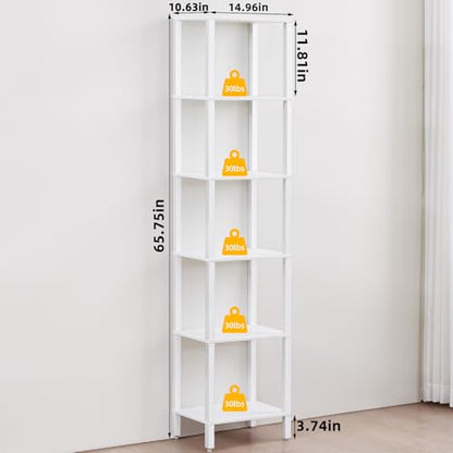 YUFAM 6-Tier Tall Narrow Bookcase, Small Bookshelf for Small Space, White - color: White, size: 6-Tier