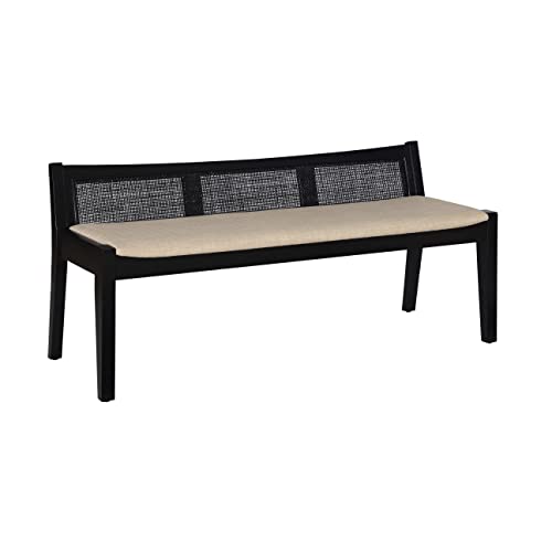 Powell Kasi Black Low Back Cane Bench with Beige Upholstered Seat - color: Black