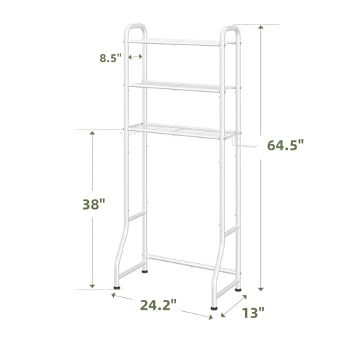Simple Trending Over The Toilet Storage Rack, Metal 3 Tier Bathroom Organizer Shelf with Paper Holder and 3 Hooks, Freestanding Shelf Space Saver Above Toilet, White - color: 3-tier White