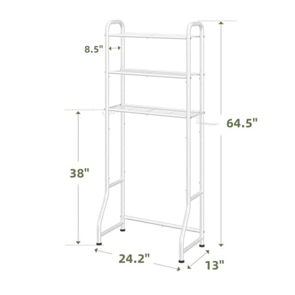 Simple Trending Over The Toilet Storage Rack, Metal 3 Tier Bathroom Organizer Shelf with Paper Holder and 3 Hooks, Freestanding Shelf Space Saver Above Toilet, White - color: 3-tier White