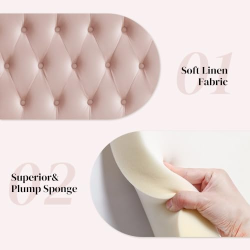 Tufted Upholstered Full Size Bed Headboard in Modern Button Design, Adjustable Solid Wood Head Board, Premium Velvet Fabric Padded Headboards in Bedroom (Pink) - color: Pink, size: Full