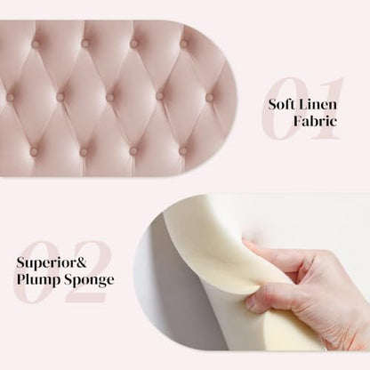 Tufted Upholstered King Size Bed Headboard in Modern Button Design, Adjustable Solid Wood Head Board, Premium Velvet Fabric Padded Headboards in Bedroom (Pink) - color: Pink, size: King