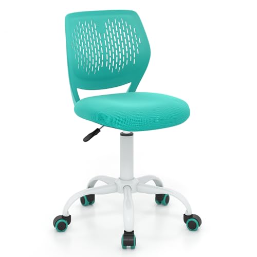 Giantex Kids Desk Chair, Armless Mesh Children Study Seat, Swivel Teen Desk Computer Chair with Adjustable Height & Lumbar Support, Turquoise - color: Turquoise