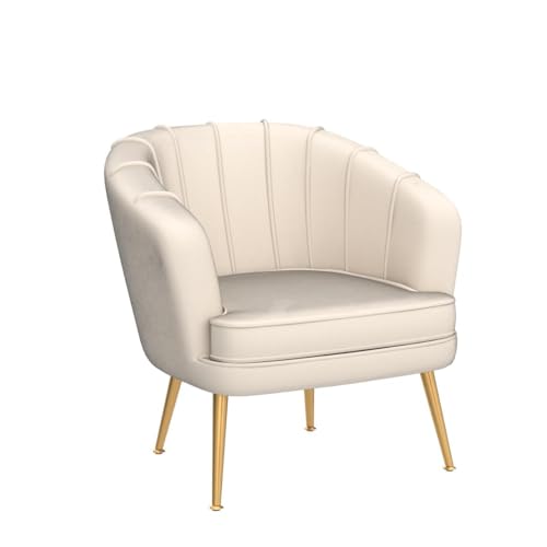 Velvet Accent Chair, Barrel Armchair, Beige | Velvet Upholstery, Golden Metal Legs, Comfy Barrel Back, Modern Style, Living Room Bedroom Office - color: Beige, size: 1 Chair