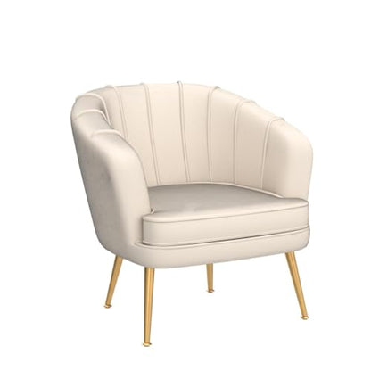 Velvet Accent Chair, Barrel Armchair, Beige | Velvet Upholstery, Golden Metal Legs, Comfy Barrel Back, Modern Style, Living Room Bedroom Office - color: Beige, size: 1 Chair