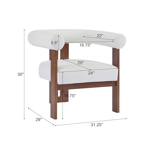 Christopher Knight Home Modern Velvet Upholstered Accent Chair for Living Room, Home Office, Apartment, Arm Chair with Curve Backrest and Birch Wood Legs, Three Legs Structure, White and Brown - color: White and Brown