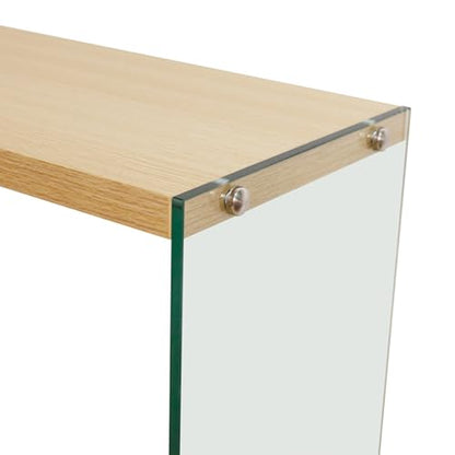 Console Table 2-Tier: 47.2 in Wide Rectangle Wood Shelf Glass Sides | Modern Desk Console Sofa Table Stand for Entryway - size: 47.2“W x 11.8"D x 30"H