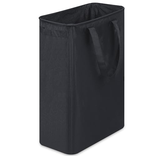 efluky Slim Laundry Basket, Narrow Laundry Hamper with Handles, Collapsible Dirty Clothes Hamper, Tall Laundry Bin for Laundry Room, Dorm and Bedroom, 12.7 Gallons(48L) Black - color: Black, size: 48L