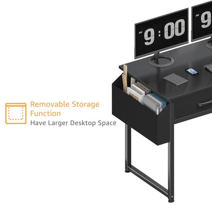 DLisiting Computer Desk with Fabric Drawers for Home Office Bedroom, 40 Inch Small Gaming Desk with 2 Drawers, Study Writing Table PC Desks, Black - color: Black, size: 39.4"