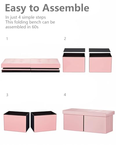 AmasSmile Footrest Ottoman Storage Bench,34" Velvet Folding Chest,Pink | Large Ottoman with Storage,Thicker Foam Padded Seat,Livingroom,Dorm,Bedroom,Entryway,Easy to install,34 x 13 x 13in - color: Pink-velvet
