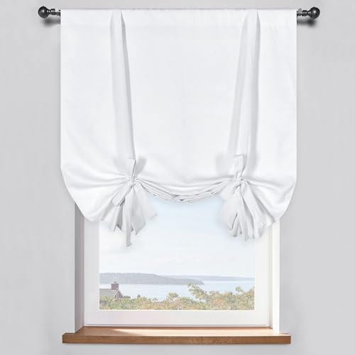 Pure White Balloon Shades Room Darkening Kitchen Window Curtain - Adjustable Thermal Insulated Tie Up Curtain Panel for Bathroom (34 W x 45 inches Long,1 Panel) - color: Pure White, size: 34"W x 45"H