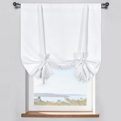 Pure White Balloon Shades Room Darkening Kitchen Window Curtain - Adjustable Thermal Insulated Tie Up Curtain Panel for Bathroom (34 W x 45 inches Long,1 Panel) - color: Pure White, size: 34"W x 45"H