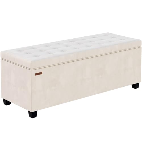 ABHENG Velvet Storage ottoman bench with legs,43.5”W x 15.7”D x 15.7”H,metal frame end of bed bench hold up to 770 LB,Large Storage Chest hold up to 770 LB,White UASND623W - color: Velvet-white, size: 15.7"D x 43"W x 15.7"H