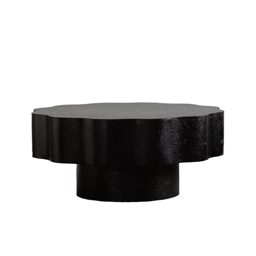 Modern Black Scalloped Coffee Table 31.5" Round Wood Center Table Wave-Shape Coffee Tea Tables with Pedestal Base for Living Room Apartment Small Space (Black) - color: Black