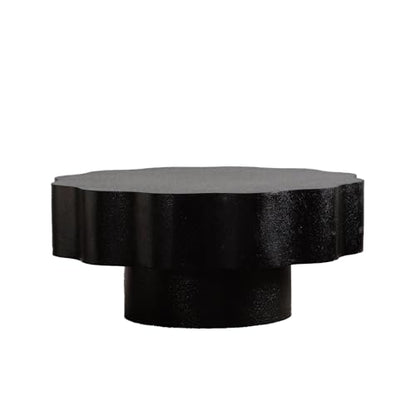 Modern Black Scalloped Coffee Table 31.5" Round Wood Center Table Wave-Shape Coffee Tea Tables with Pedestal Base for Living Room Apartment Small Space (Black) - color: Black