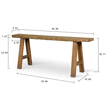 Artissance Rustic Natural Wood Noodle Bench, Long Wooden Entryway Bench, Weathered Farmhouse Indoor Outdoor Seating, End of Bed or Dining Room Bench Decor - size: 19H x 8W x 45L