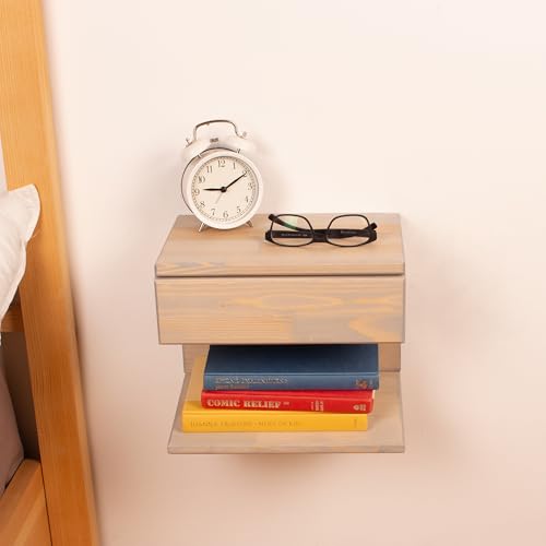Floating Nightstand Side Accent or End Table with Storage Drawer, Wood Bedside Shelf, Handmade Floating Table, Nightstand Shelf (Istanbul) - color: Istanbul