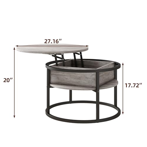 Round Coffee Table with Storage,Lift Top Coffee Table for Living Room Reception Room,2 Tier Small Round Table Dining Center,Grey - color: Grey