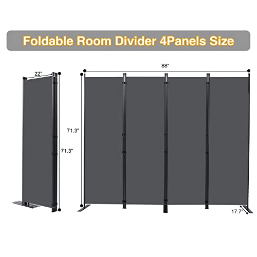 Room Divider, 4 Panel Folding Privacy Screens with Wider Feet, Grey | 88" W X 71" H Room Divider Panel, Stable Frame Structure, Flexible Space Separator, Portable wall divider for Room Partition - color: Grey, size: 22"- 4 Panel