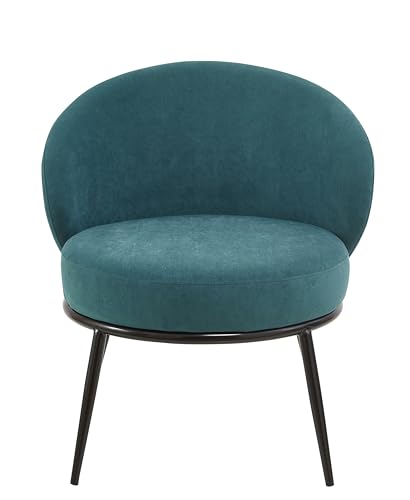 GDFStudio 27" Modern Accent Chair, Comfy Lounge Chair, Velvet Upholstered Chair, Mid Century Modern Armchair with Metal Legs, Solid Wood Frame, Cushion Barrel Side Chair for Living Room Bedroom, Blue - color: Blue + Velvet