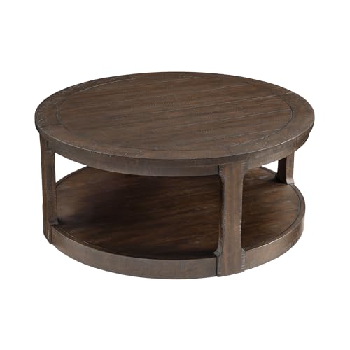 JUSTONE 40" Round Coffee Table for Living Room,2 Tier Traditional Round Circle Wooden Center Coffee Table,Rustic Industrial Coffee Table for Apartment, Easy Assembly (Brown) - color: 40'' Round - Brown